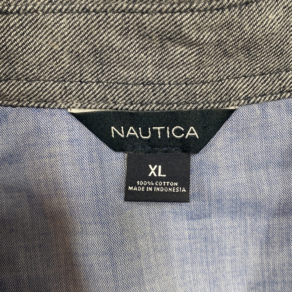 Nautica Long Sleeve Button Up Shirt Blouse Striped Womens Size XL Grayish Blue - Picture 2 of 14